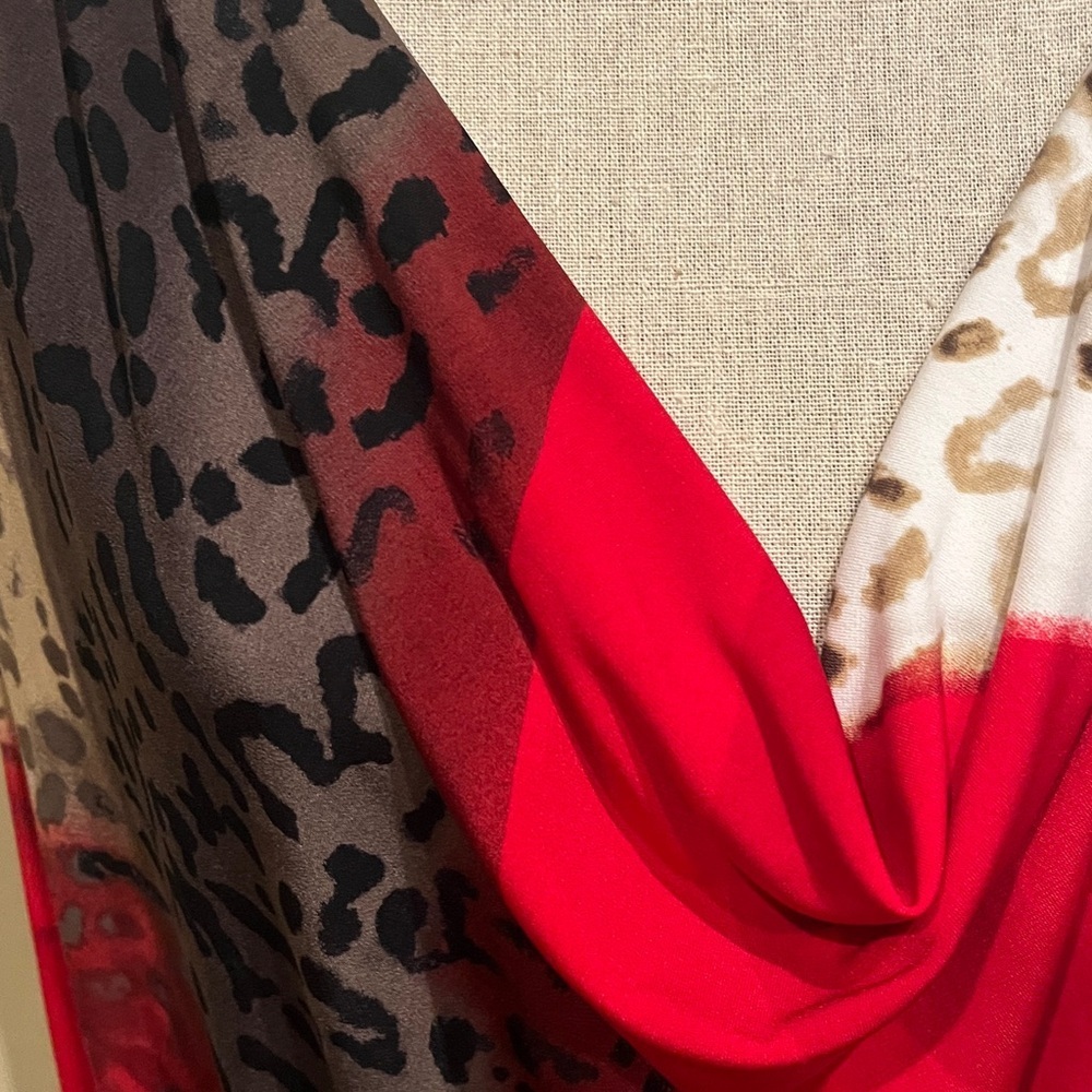 Calvin Klein Red and Brown Leopard Print Blouse - Picture 2 of 5